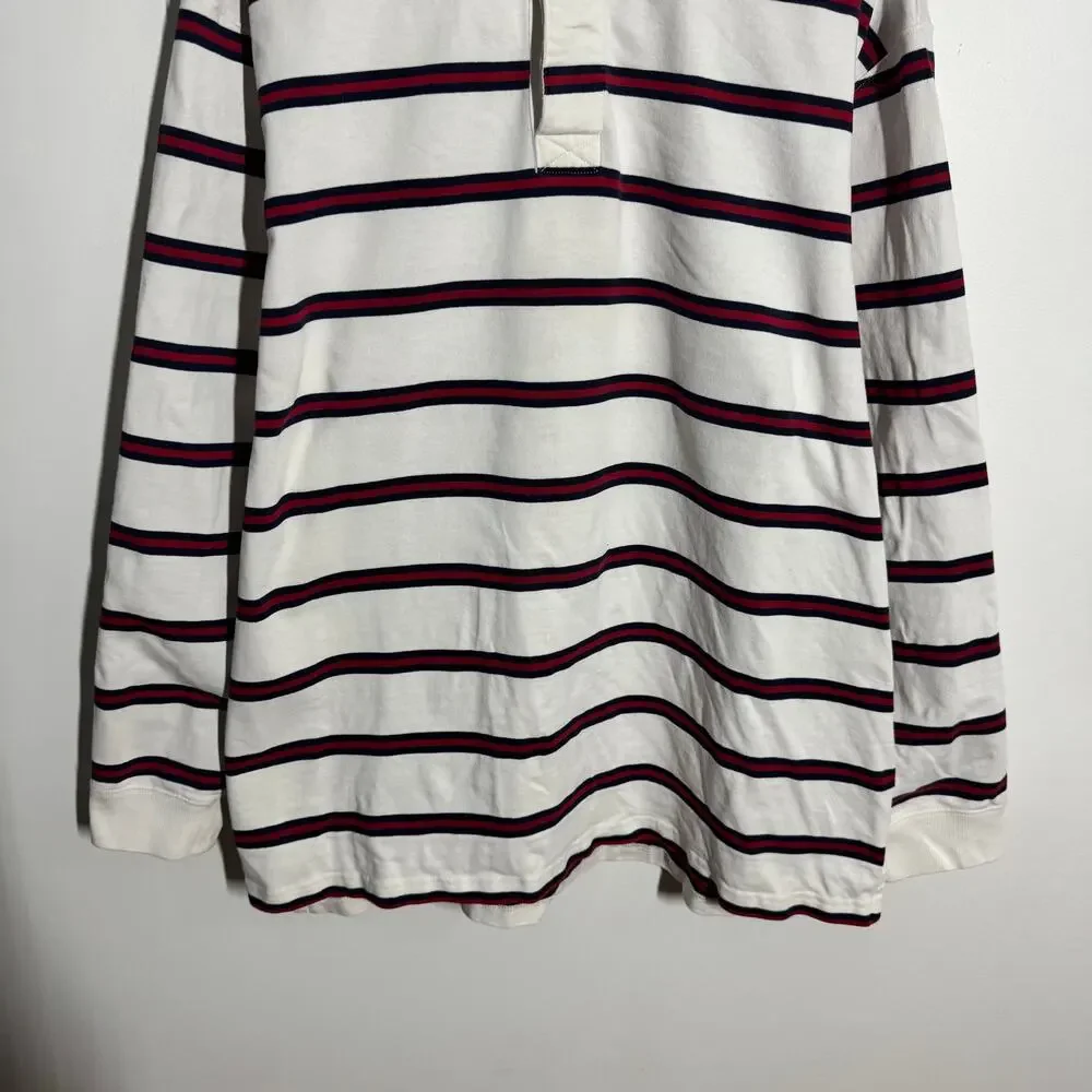 L.L.Bean Rugby 90s Long Sleeve Shirt Men XL White Blue Red Stripe Preppy Y2K